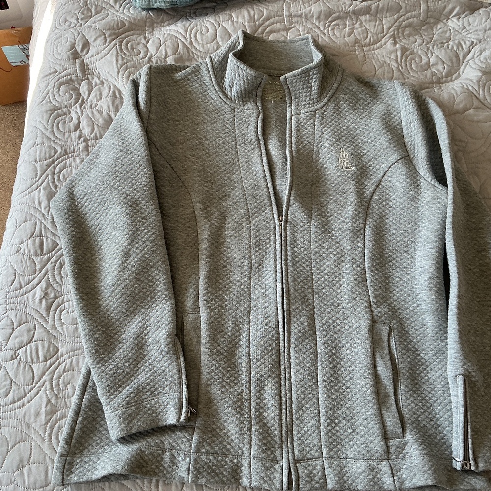 Ralph Lauren jacket zip up size large essentials great shape.  Gray cotton